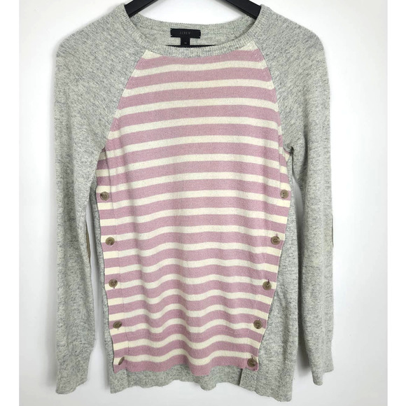 J Crew Sweater Side Button Elbow Patch Striped - Picture 2 of 6